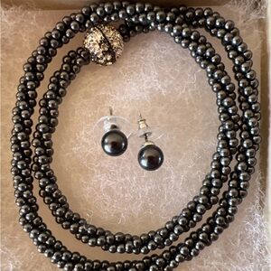 Hematite Gray Stone Jewelry Set Bracelet Earrings Round Fashion